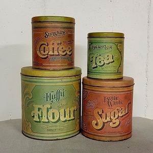 Vintage Fluffy Brand Ballonoff Canister Set Flour Tea Sugar Coffee Nesting Tin